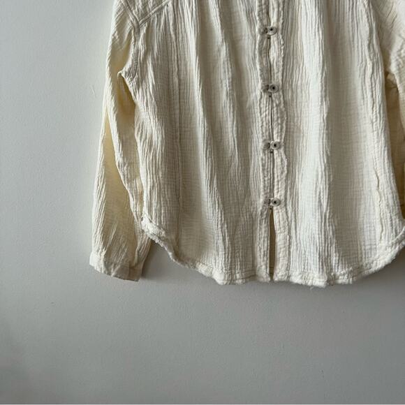 Free People Moving Mountains Cream Gauzy Button-Front Blouse - Picture 5 of 7